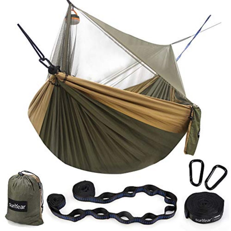 Hammock Camping with Rain Fly Tarp and Net, Portable Camping Hammock Double Tree Hammock Outdoor Indoor Backpacking Travel and Survival, 2 Tree Straps, 100% Waterproof - Image 1