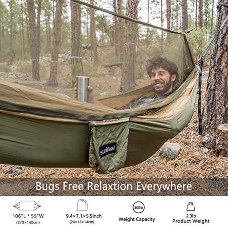 Hammock Camping with Rain Fly Tarp and Net, Portable Camping Hammock Double Tree Hammock Outdoor Indoor Backpacking Travel and Survival, 2 Tree Straps, 100% Waterproof - Image 3