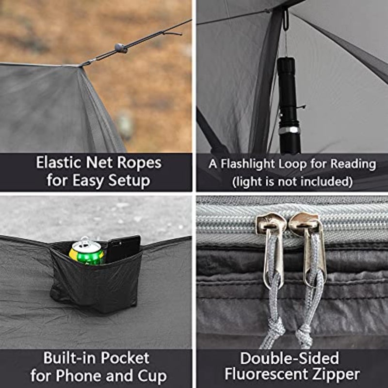 Hammock Camping with Rain Fly Tarp and Net, Portable Camping Hammock Double Tree Hammock Outdoor Indoor Backpacking Travel and Survival, 2 Tree Straps, 100% Waterproof - Image 5