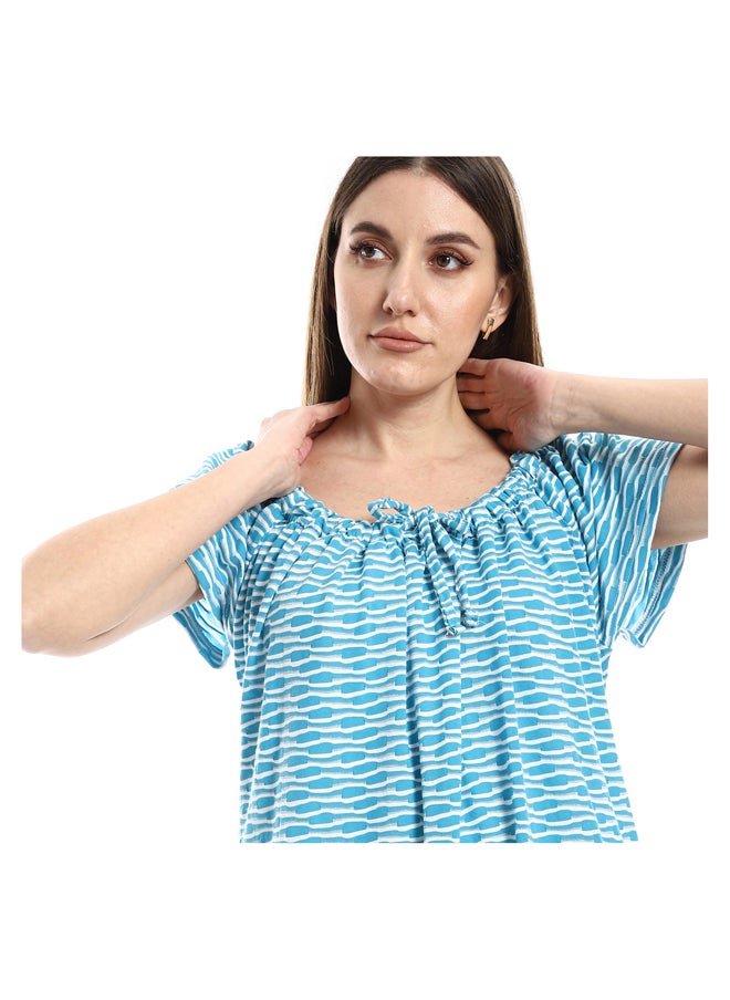 Andora - Lace Closure Neck White & Aqua Blue Nightgown_Aqua Blue - Image 1