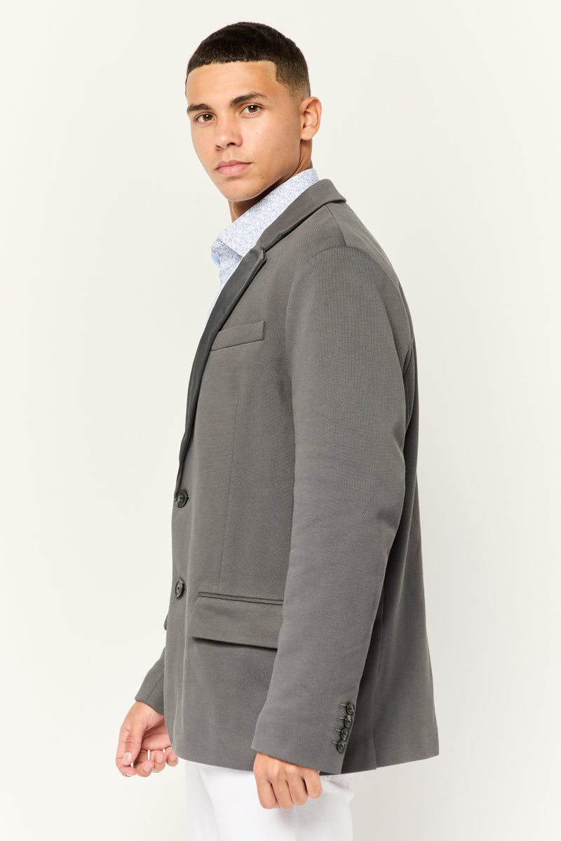 ESPRIT Men Regular Fit Solid Semi-Formal Blazer, Dark Grey  - Image 3