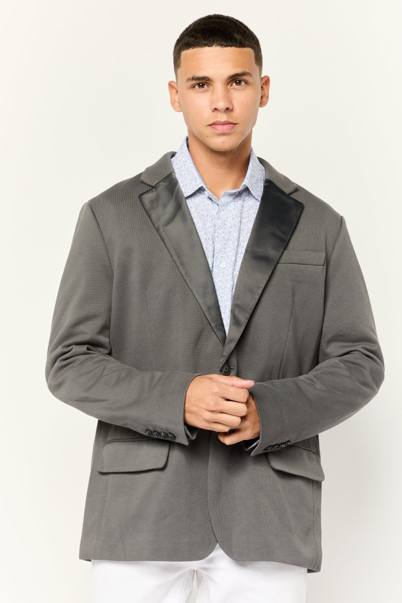 ESPRIT Men Regular Fit Solid Semi-Formal Blazer, Dark Grey  - Image 1