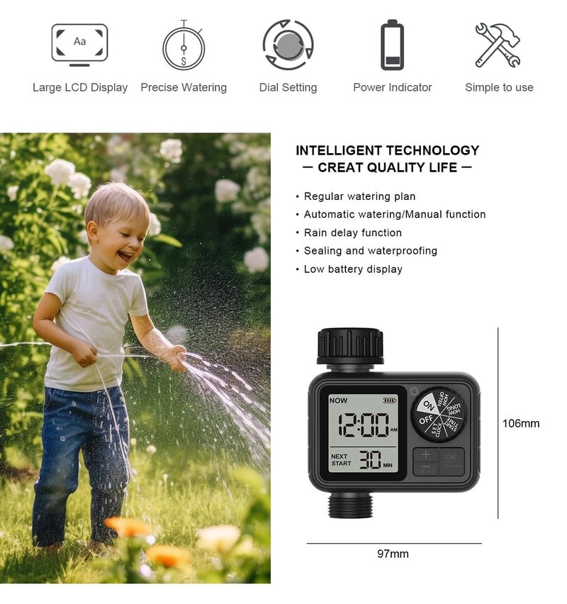 Pinolex Garden Automatic Irrigation Water Timer System Controller Drip Irrigation Water Timer Digital Fully Automatic Programmable Dripper Dial Button Operation Timer - Image 5