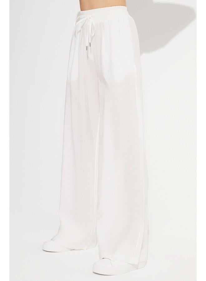 جون بنطلون واسع نسائي من مودال بمقاس مرن بخصر مطاطي بلون إكرو - Image 2