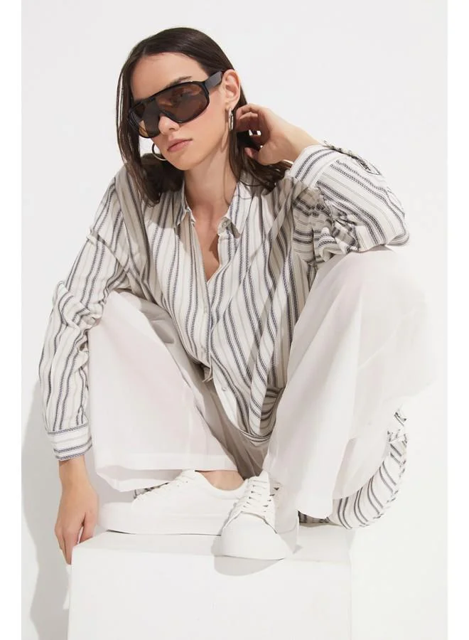 JUNE June Women Exclusive Elastic Waist Modal Blend Wide Leg Woven Trouser Ecru