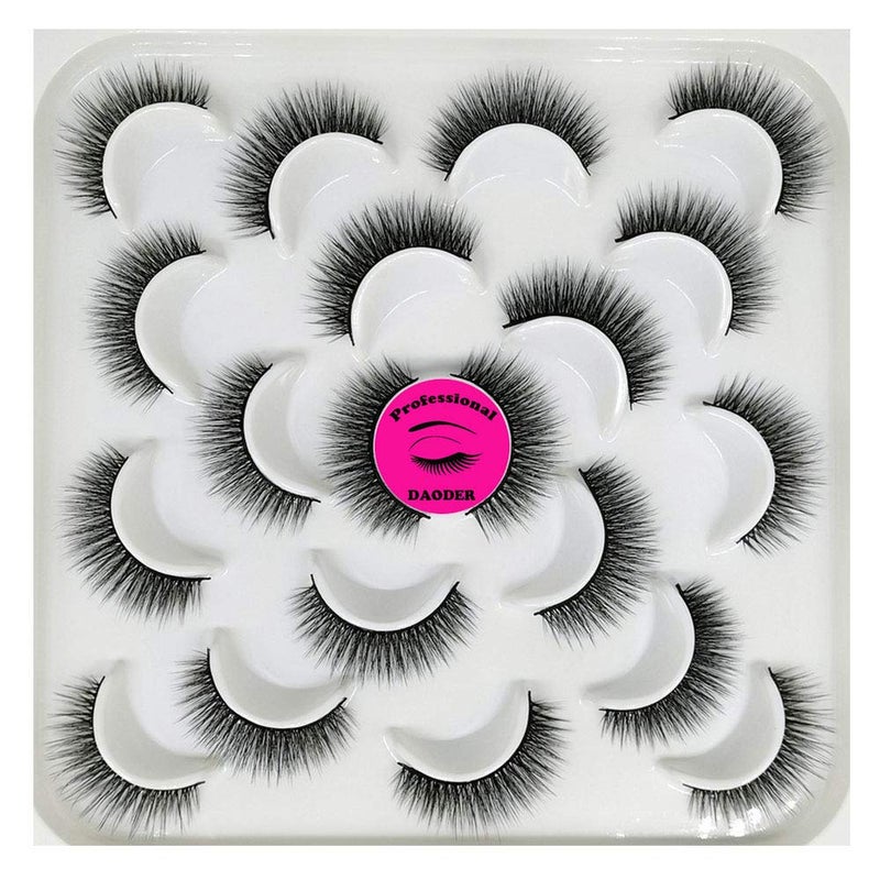 DAODER False Eyelashes Lashes Natural Look Thick Short 3D Faux Mink Lashes Strip 10mm Reusable Soft Wispy Lashes Pack Vegan Natural Lashes 10 PairsNatural Short lashes