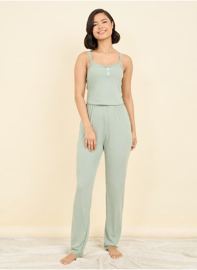 Styli - Lace Ruffle Trim Cami and Pyjama Set - Image 1