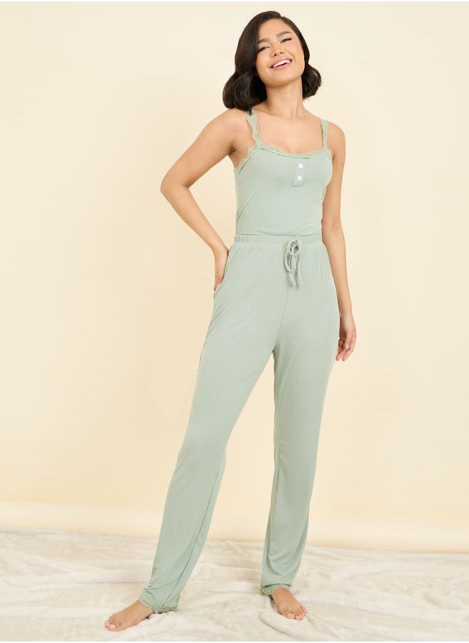 Styli - Lace Ruffle Trim Cami and Pyjama Set - Image 1