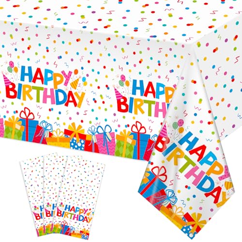 NatNarr 3 Pack Plastic Birthday Tablecloth 54 x 108 Inch Disposable PE Happy Birthday Tablecloth Waterproof Rectangle Birthdays Party Table Cover for Birthdays Party Decorations - Image 1