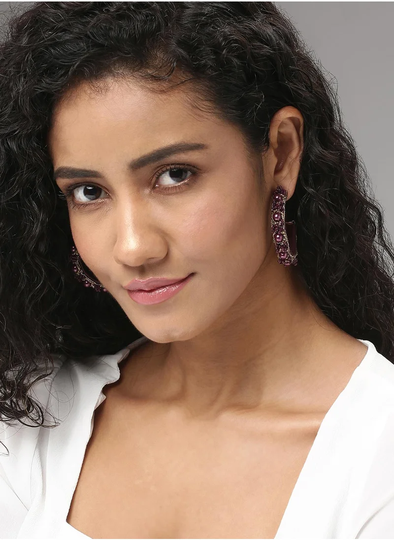 SOHI Red Contemporary Half Hoop Earrings