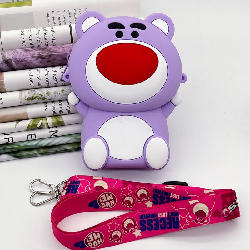 Kids Strawberry Bear Cartoon Silicone Purse Trendy Accessories Cute Bear Stereo-Purple