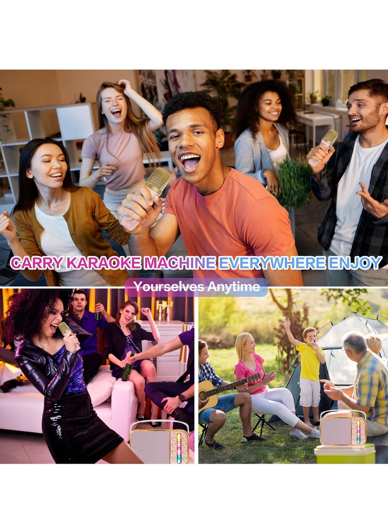 SYOSI - Mini Karaoke Machine with 2 Wireless Microphone Set Mini Karaoke Machine for Kids and Adults Portable Handheld Microphone and Speaker Set Retro Speaker System with Disco Light Home Party KTV Pink - Image 1