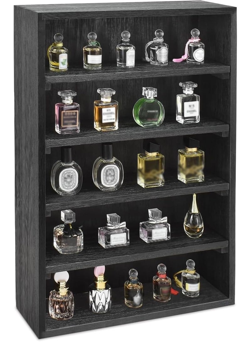Wooden Wall-Mounted Display Shelf Rack, 5 Adjustable Shelves, 28x8x41cm, for Collectibles, Perfume & More - Image 1