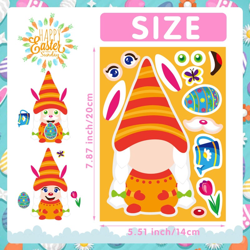 DUJAA 27 Sheets Easter Stickers Easter Gifts for Kids Toddlers Make Own Face Gnome Bunny Sheep Rabbit Colored Egg Chicks School Game Activities Party Favor Supplies - Image 3