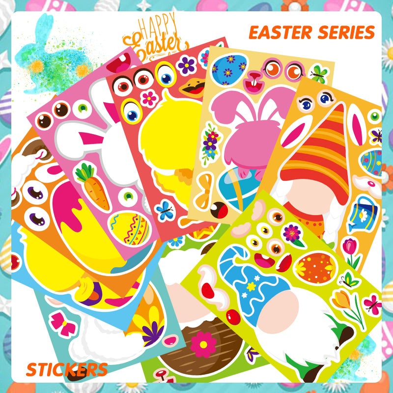 DUJAA 27 Sheets Easter Stickers Easter Gifts for Kids Toddlers Make Own Face Gnome Bunny Sheep Rabbit Colored Egg Chicks School Game Activities Party Favor Supplies - Image 5