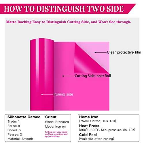 HTVRONT HTV Pink Heat Transfer Vinyl Roll - 12in x10ft PU, Easy to Cut & Weed for Heat Apply Vinyl Design (Hot Pink) - Image 3