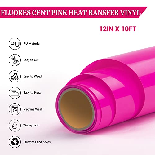 HTVRONT HTV Pink Heat Transfer Vinyl Roll - 12in x10ft PU, Easy to Cut & Weed for Heat Apply Vinyl Design (Hot Pink) - Image 2
