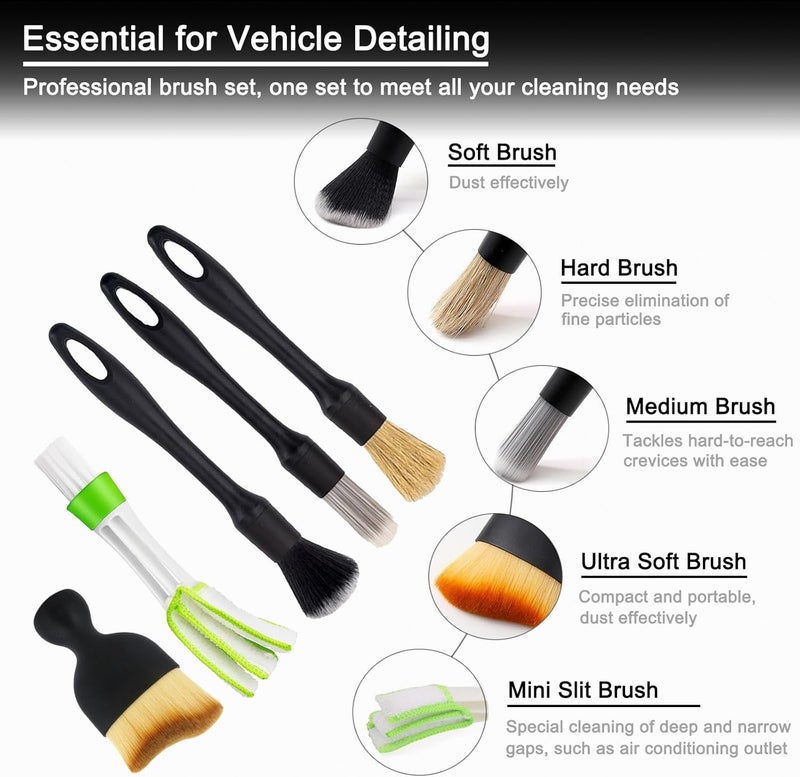 Juformin 7PCS Car Detailing Brush Set with Natural Cleaning Gel - Image 2