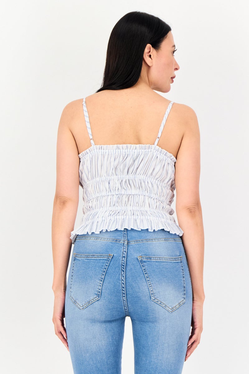 FOREVER 21 بلوزة نسائية بدون أكمام بياقة مربعة، مخططة، متعددة الألوان - Image 3