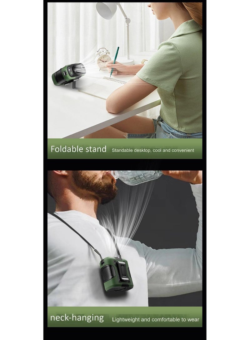 Upgrade Portable Waist Fan 6000mAh Body Wearable Belt Clip Fan Undershirt Personal Cooling Neck Fans with 100 Speeds Flashlight Power Bank 40H Cooling For Outdoor Camping Travel (Green) - Image 2
