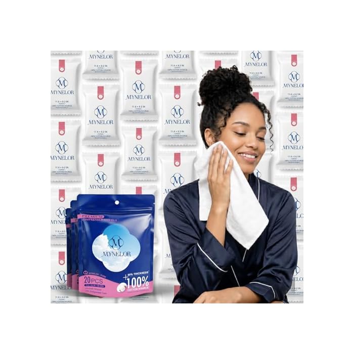 Disposable Face Towels, 60 Count, Pure Cotton Compressed Towels | 11.6 x 9.2 in, 90 GSM pure cotton, individually wrapped for baby care, skincare and makeup removal