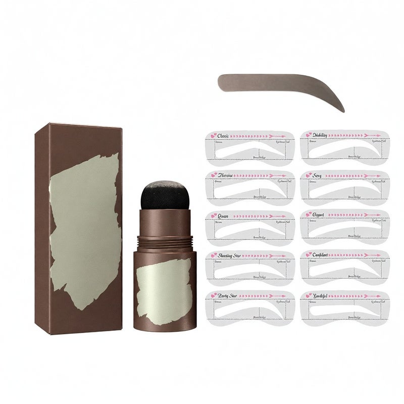 Eyebrow Stamp Shaping Kit, One Step Brow Stamp Stencil Kit Waterproof Eye Brow Stamp Makeup Tools Eyebrow Definer with 10 Reusable Eyebrow Stencils (Gray Black) - Image 1