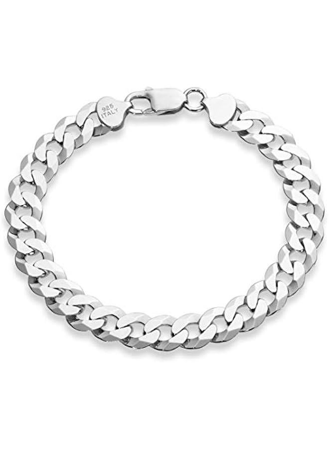 Arabest Italian 925 Sterling Silver Solid 9mm Diamond-Cut Cuban Link Curb Chain Bracelet for Men, Made in Italy - Image 1