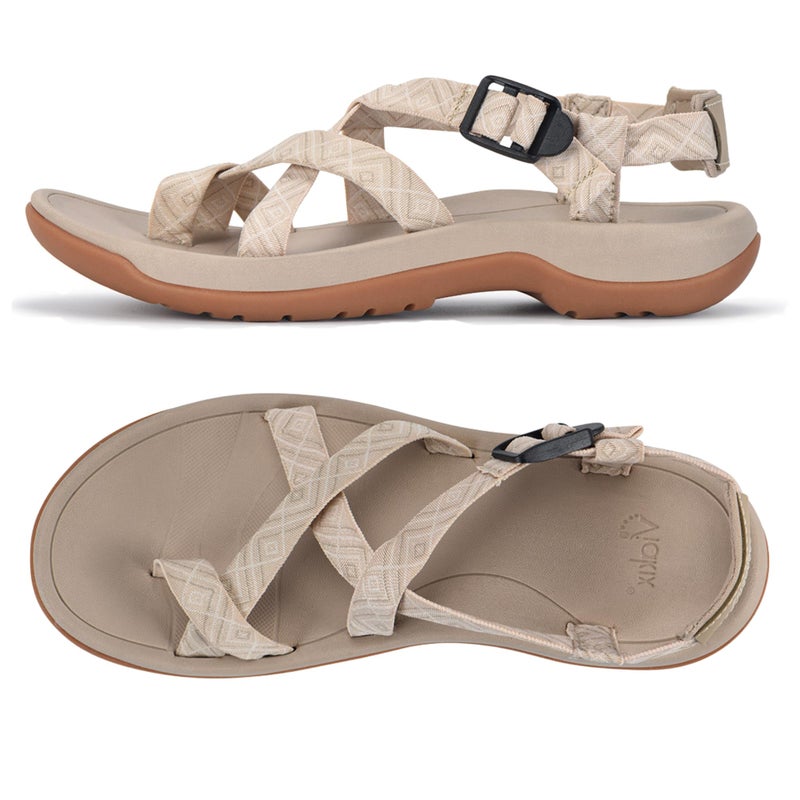 Viakix Womens Walking Sandals: Cute Stylish Comfy Athletic Sport Outdoor Hiking Sandal for Trekking Water Wide Width Beach, Beige 8 - Image 1