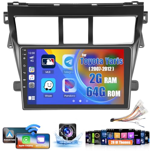 Roinvou [2G+64G] Car Radio for Toyota Yaris Vios 2007-2012 with Wireless Carplay/Android Auto, 9 Inch Android 13 IPS Touch Screen Car Stereo, Bluetooth, GPS Navi, WiFi, SWC, 28UI, DSP + Backup Camera - Image 1