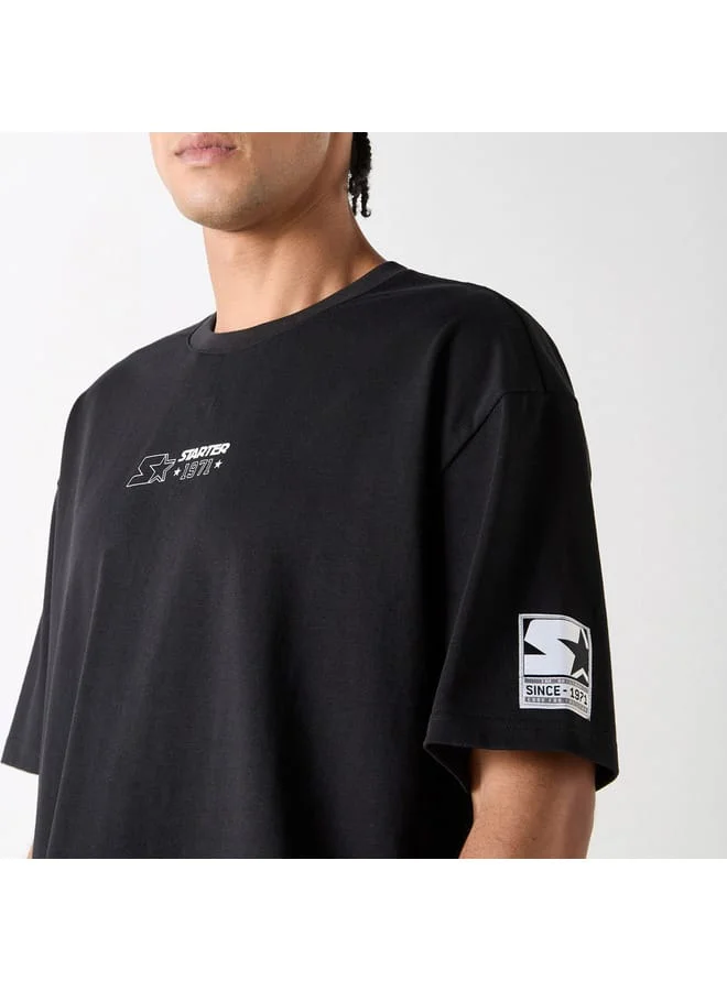STARTER Typographic Print T-shirt with Short Sleeves and Crew Neck