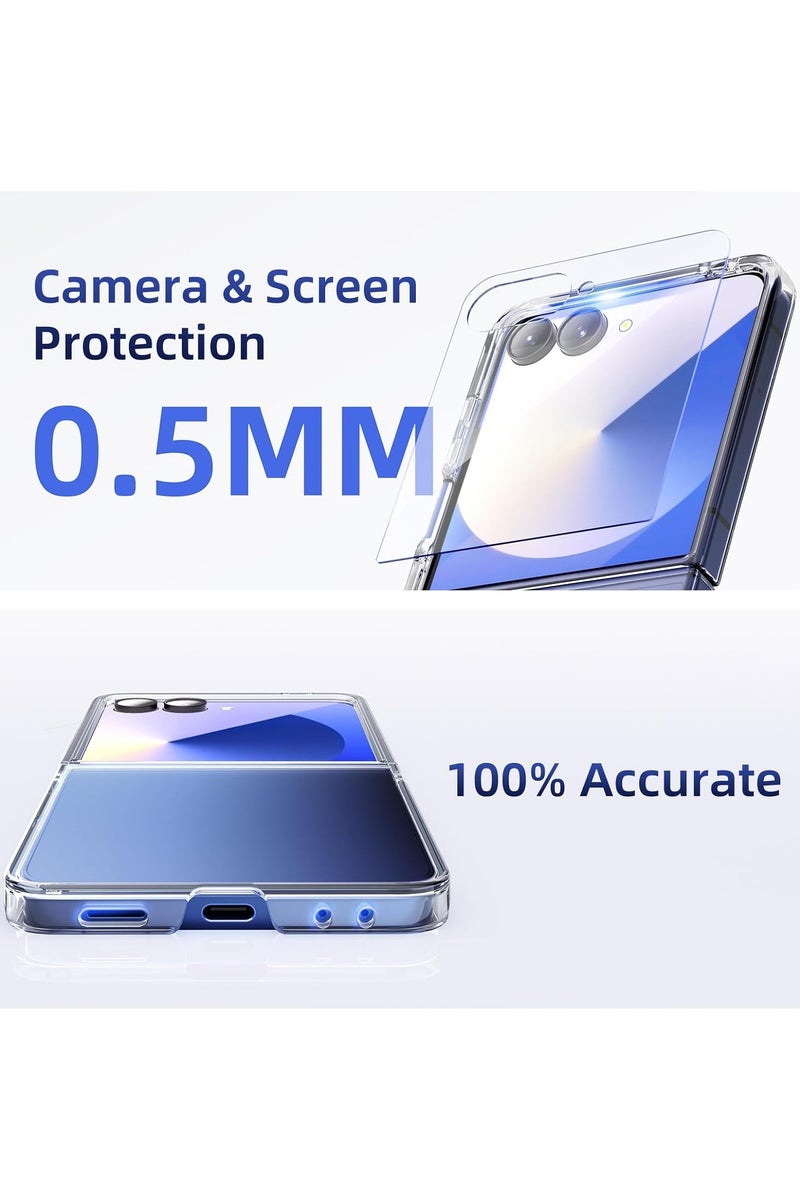 Case for Samsung Galaxy Z Flip 7 with Tempered Glass Full Protection Cover Slim Fit Lightweight Anti-Drop Transparent Anti-Yellowing Hard PC Case Shockproof Clear Cover for Samsung Galaxy Z Flip 7 - Image 2