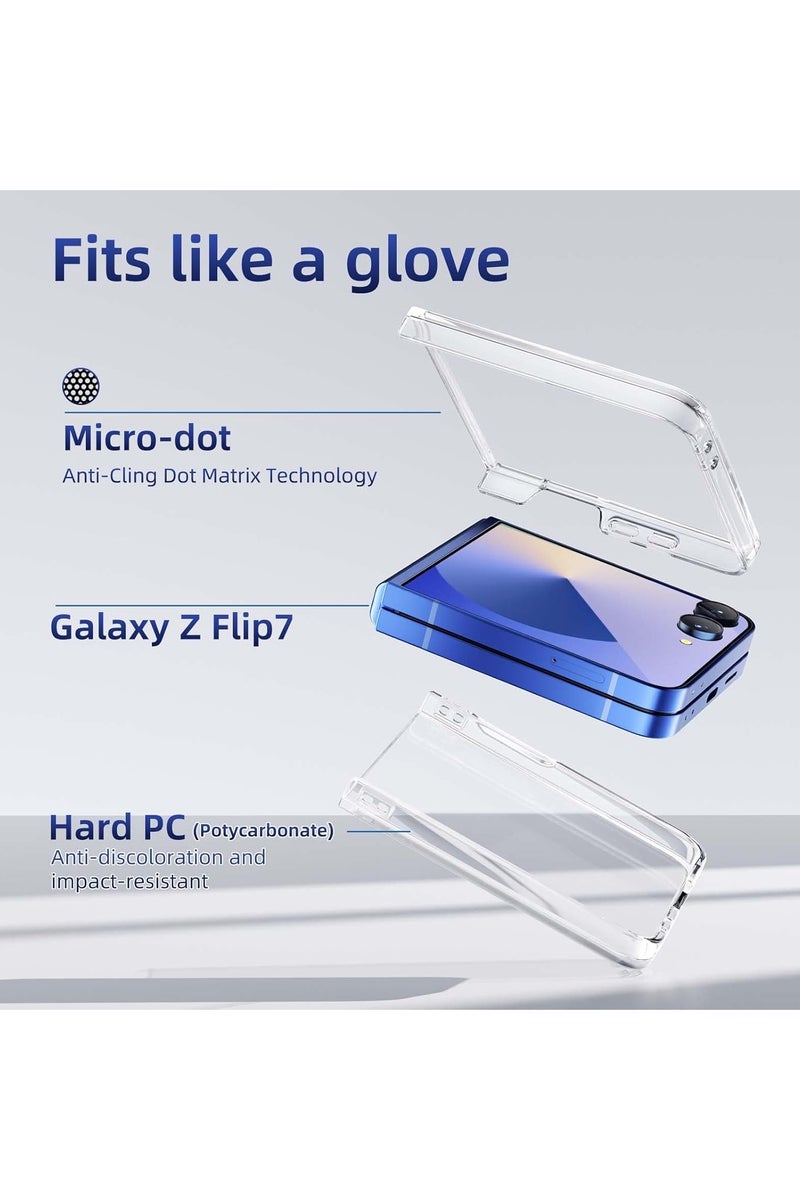 Case for Samsung Galaxy Z Flip 7 with Tempered Glass Full Protection Cover Slim Fit Lightweight Anti-Drop Transparent Anti-Yellowing Hard PC Case Shockproof Clear Cover for Samsung Galaxy Z Flip 7 - Image 5