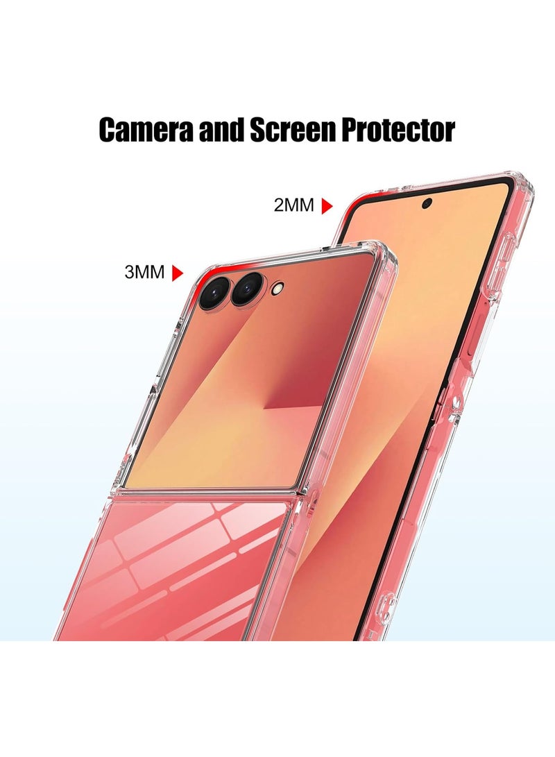 Case for Samsung Galaxy Z Flip 7 with Tempered Glass Full Protection Cover Slim Fit Lightweight Anti-Drop Transparent Anti-Yellowing Hard PC Case Shockproof Clear Cover for Samsung Galaxy Z Flip 7 - Image 4