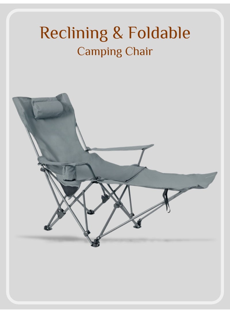Raz كرسي تخييم قابل للطي مع مسند للقدمين - طول 165 سم، قابل للتعديل على 4 مستويات، مصنوع من قماش أكسفورد 600D، يتحمل حتى 300 كجم - Image 1