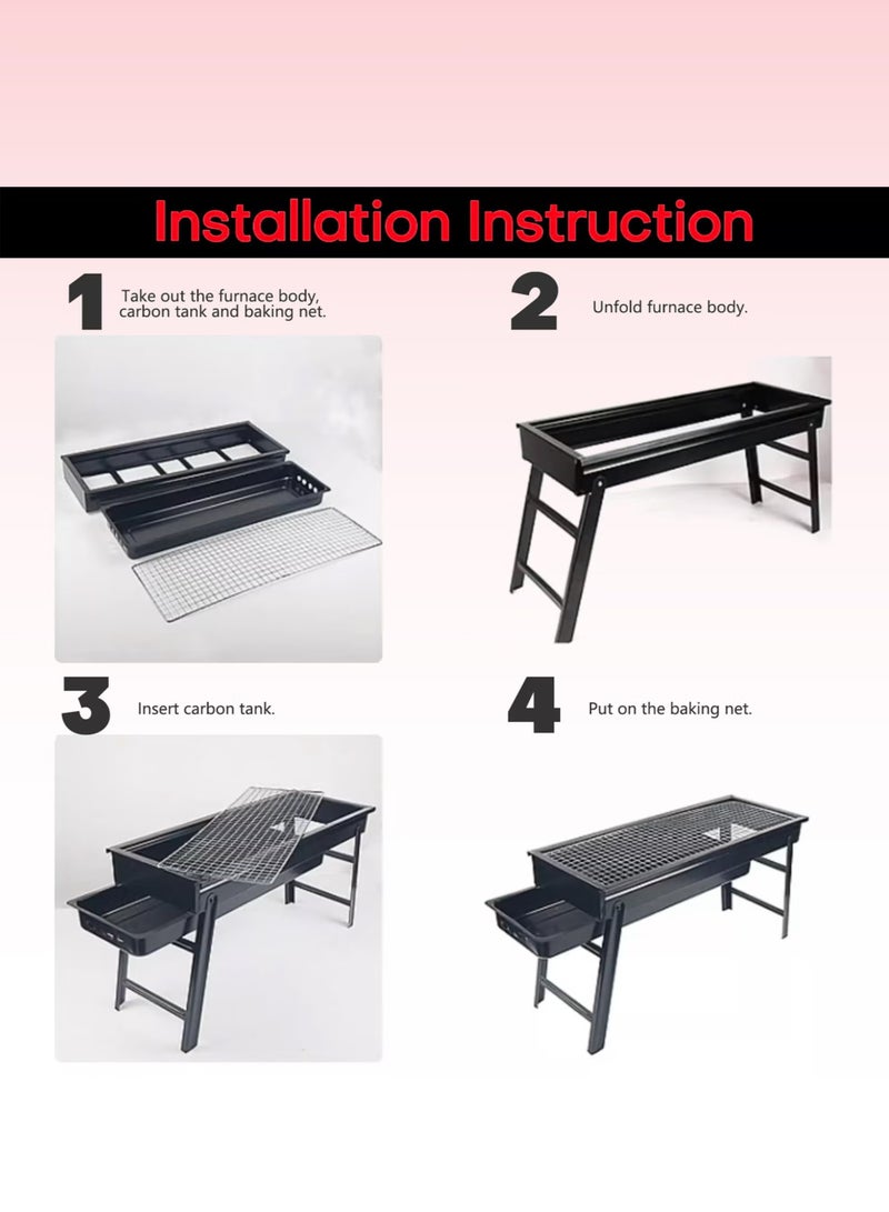 توشيونيكس شواية فحم متنقلة CharcoFlex 60 بأرجل قابلة للطي، صينية فحم تعمل بالدفع والسحب، سطح طهي عريض 60 سم يتسع من 5 إلى 10 أشخاص، هيكل معدني متين، شبكة مطلية بالكروم، سهلة التجميع والتنظيف، شواية خارجية صغيرة الحجم مع مروحة يدوية للشواء للتخييم والنزهات والسفر والحفلات الخارجية والاستخدام في الفناء الخلفي. - Image 2