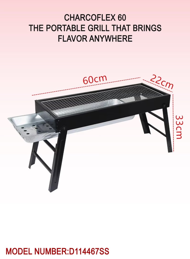 توشيونيكس شواية فحم متنقلة CharcoFlex 60 بأرجل قابلة للطي، صينية فحم تعمل بالدفع والسحب، سطح طهي عريض 60 سم يتسع من 5 إلى 10 أشخاص، هيكل معدني متين، شبكة مطلية بالكروم، سهلة التجميع والتنظيف، شواية خارجية صغيرة الحجم مع مروحة يدوية للشواء للتخييم والنزهات والسفر والحفلات الخارجية والاستخدام في الفناء الخلفي. - Image 3