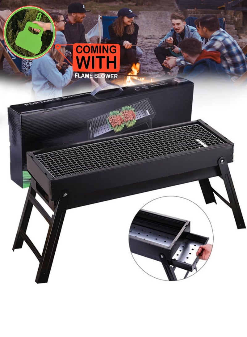 توشيونيكس شواية فحم متنقلة CharcoFlex 60 بأرجل قابلة للطي، صينية فحم تعمل بالدفع والسحب، سطح طهي عريض 60 سم يتسع من 5 إلى 10 أشخاص، هيكل معدني متين، شبكة مطلية بالكروم، سهلة التجميع والتنظيف، شواية خارجية صغيرة الحجم مع مروحة يدوية للشواء للتخييم والنزهات والسفر والحفلات الخارجية والاستخدام في الفناء الخلفي. - Image 1