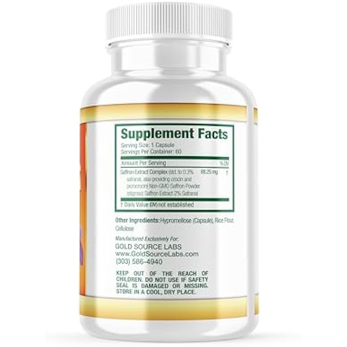 Gold Source Labs Saffron Extract Supplement - 88.25 mg Capsules with Standardized .3% Safranal Extract Plus Pure Saffron Powder, 60 Maximum Strength Vegetarian Pills - Premium Appetite and Eye Supplement - Image 3