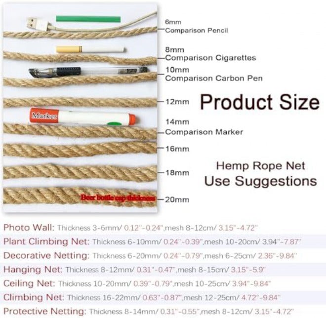 Natural Jute Safety Net for Kids & Pets, Balcony Anti-Fall Protection Netting, Multiple Sizes for Treehouse & Patio, Thickened Mesh, Durable 1M x 8M (3.3FT x 26.2FT) Jute Color - Image 3