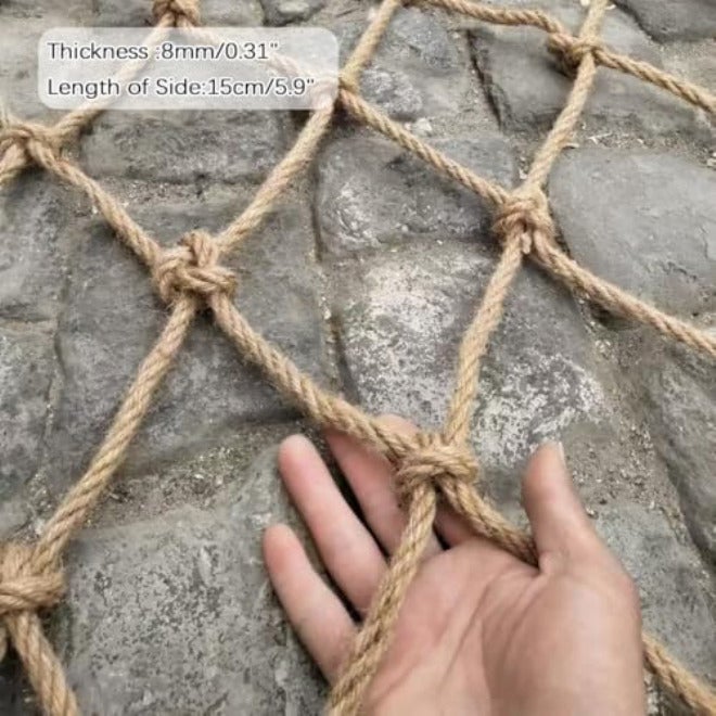 Natural Jute Safety Net for Kids & Pets, Balcony Anti-Fall Protection Netting, Multiple Sizes for Treehouse & Patio, Thickened Mesh, Durable 1M x 8M (3.3FT x 26.2FT) Jute Color - Image 4