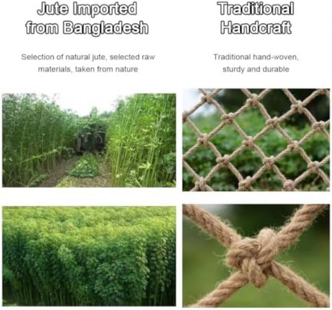 Natural Jute Safety Net for Kids & Pets, Balcony Anti-Fall Protection Netting, Multiple Sizes for Treehouse & Patio, Thickened Mesh, Durable 1M x 8M (3.3FT x 26.2FT) Jute Color - Image 5