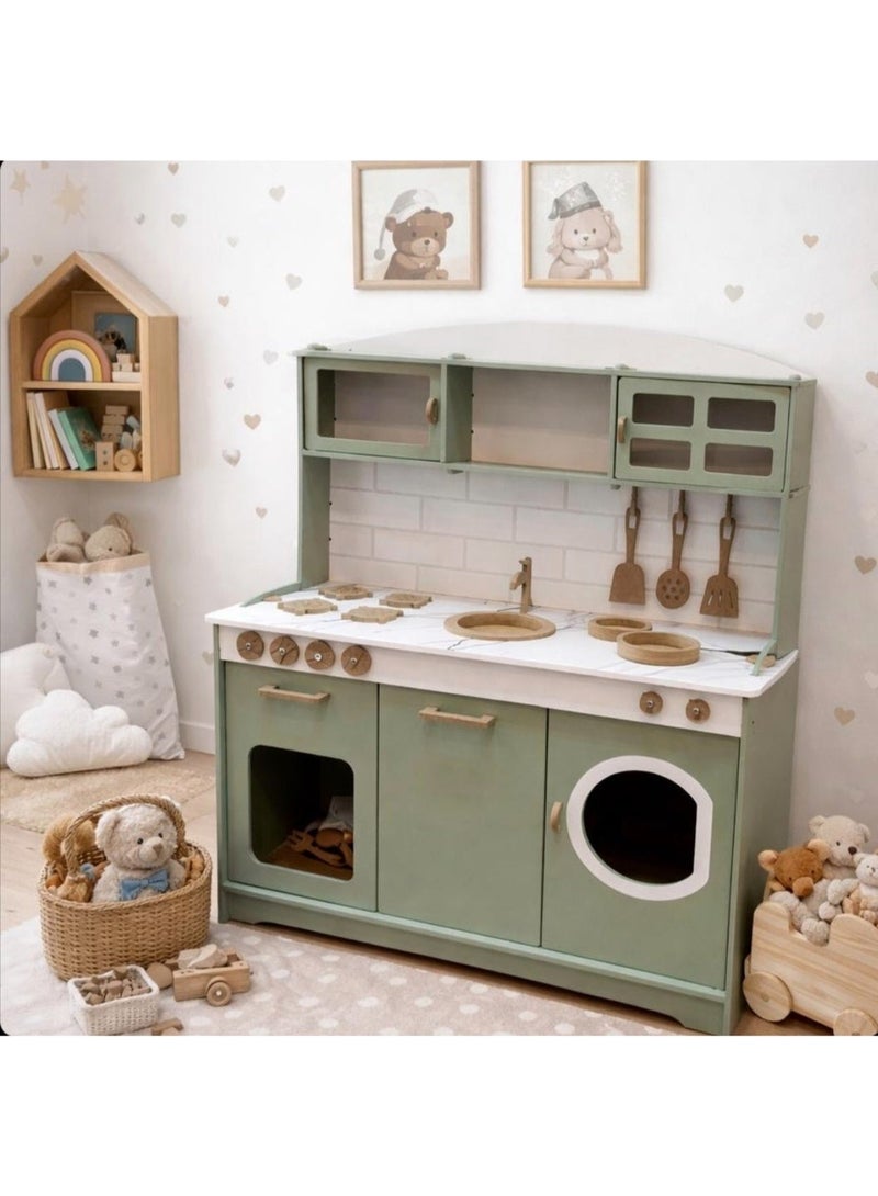 هوبي هاوس مطبخ اطفال خشبي حقيقي طقم العاب مجموعة للطبخ مع ملحقات آوني طهي للأطفال تظاهري واضاءة LED لتجربة لعب دور المطبخ التفاعلية محاكاة مناسبة للبنات والأولاد بتفاصيل أصلية وتصميم فريد - Image 1