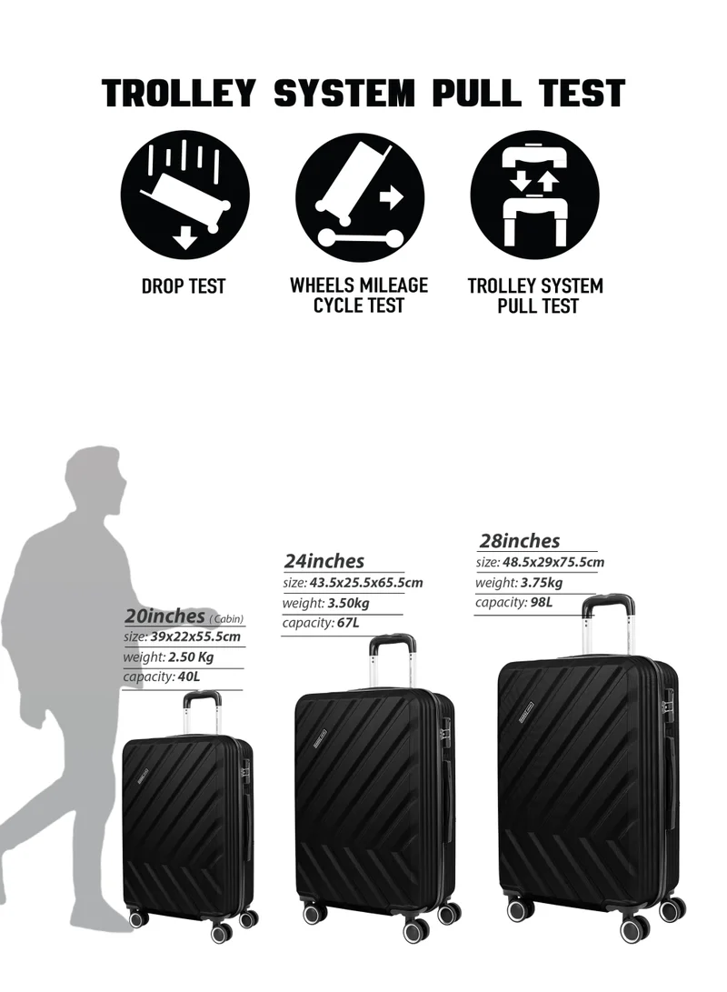 Parajohn Black Large 28-Inch ABS Material Lightweight Hardshell Luggage Trolley | 3.8kg Durable Hardsided Spinner Trolley Suitcase black  | Best Price UAE