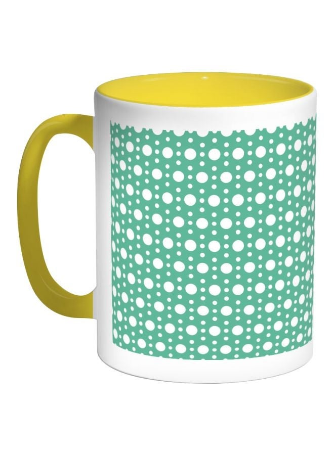 RYN Large And Small Circles Printed Coffee Mug Yellow/Green/White 325ml