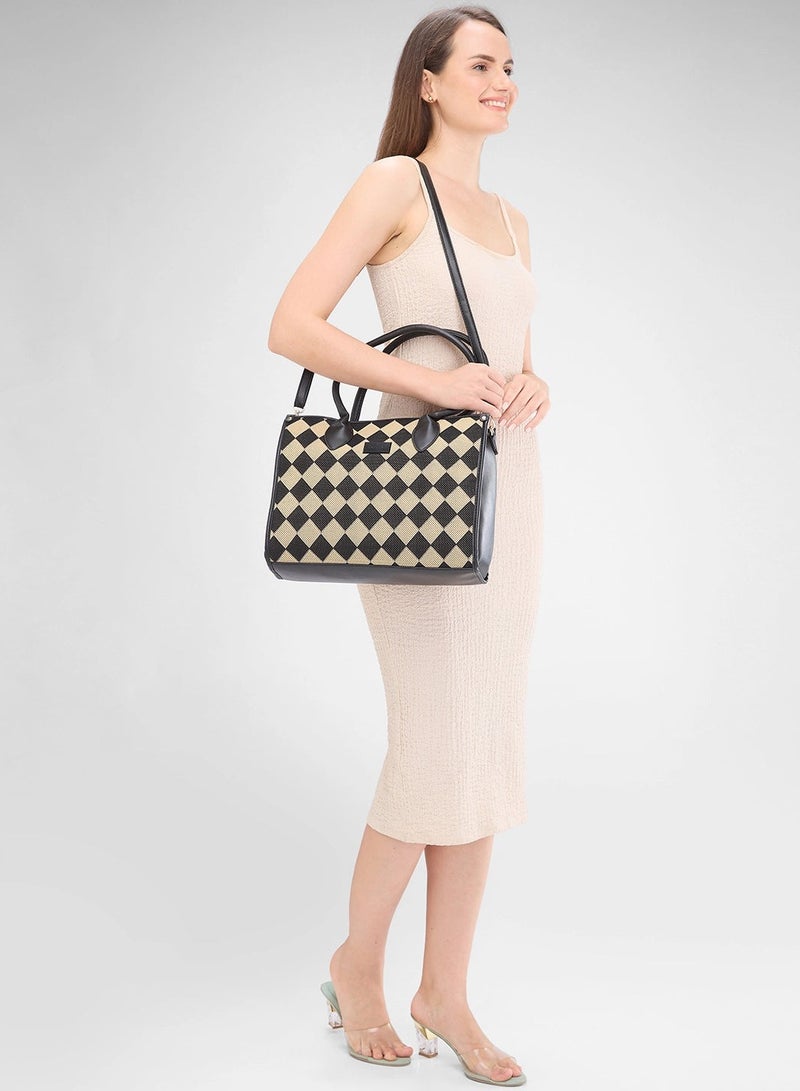 CAPRESE-CHECKER SATCHEL MEDIUM BLACK - Image 5
