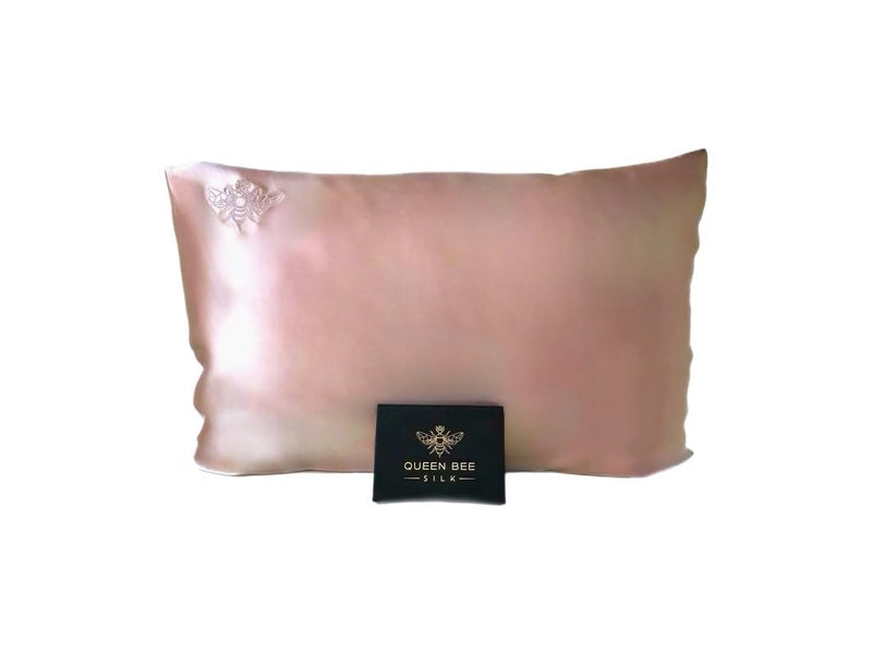QUEEN BEE SILK  Silk Pillowcase for Hair and Skin  22 Momme Mulberry Silk  Charmeuse Weave  Envelope Closure  Standard Size  Pink