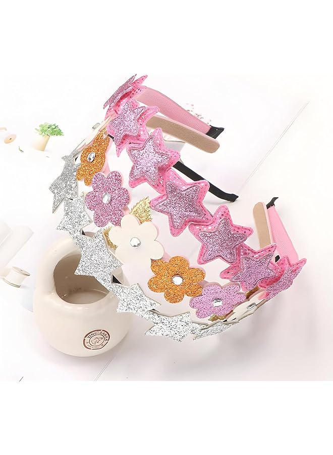 Excefore Glitter Headbands For Girls 3 Pack Silver Star Pink Headband Little Girls Hair Accessories Cute Toddler Headband Sparkly Hair Bands For Kids Children Teens Women - Image 4