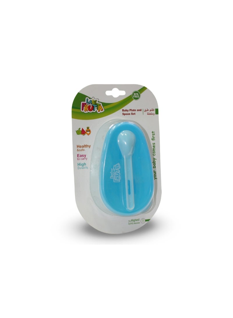 La Frutta Baby Plate and Spoon Set – Blue - Image 1