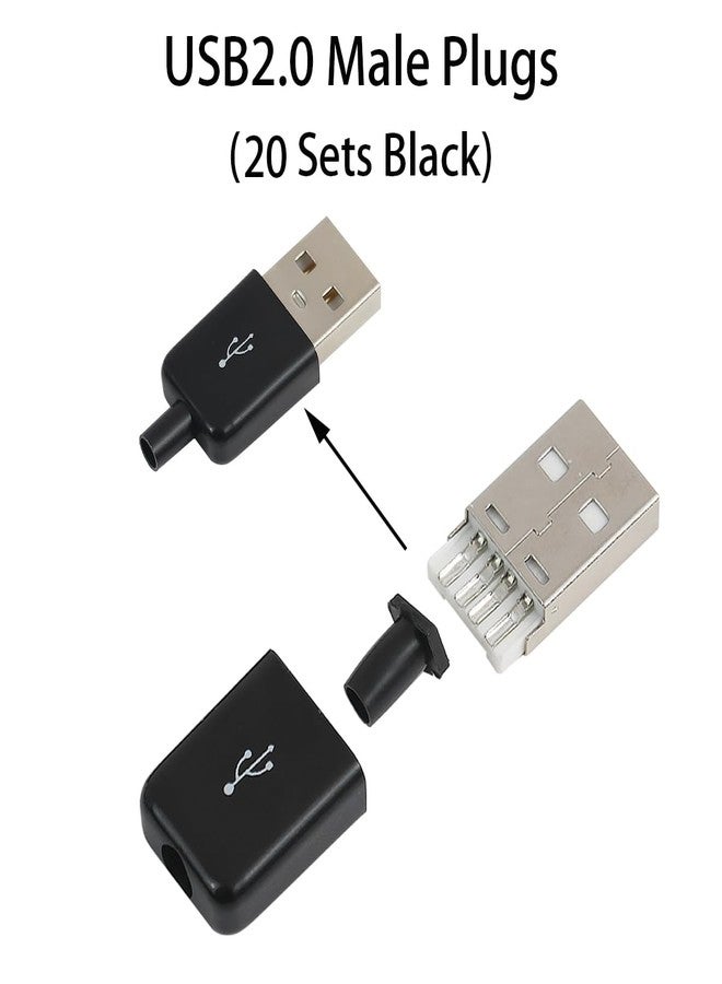 Teansic 20 Sets USB 2.0 Male Solder Socket,USB Type A 4 Pin Male Connector with Black Cover for Wire Repair、DIY - Image 4