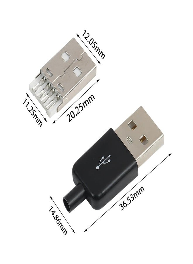 Teansic 20 Sets USB 2.0 Male Solder Socket,USB Type A 4 Pin Male Connector with Black Cover for Wire Repair、DIY - Image 3